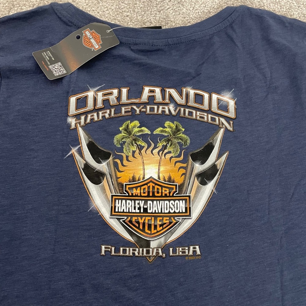 Harley Davidson T Shirt Women 2X Flames Biker Graphic Tee Orlando Florida NWT